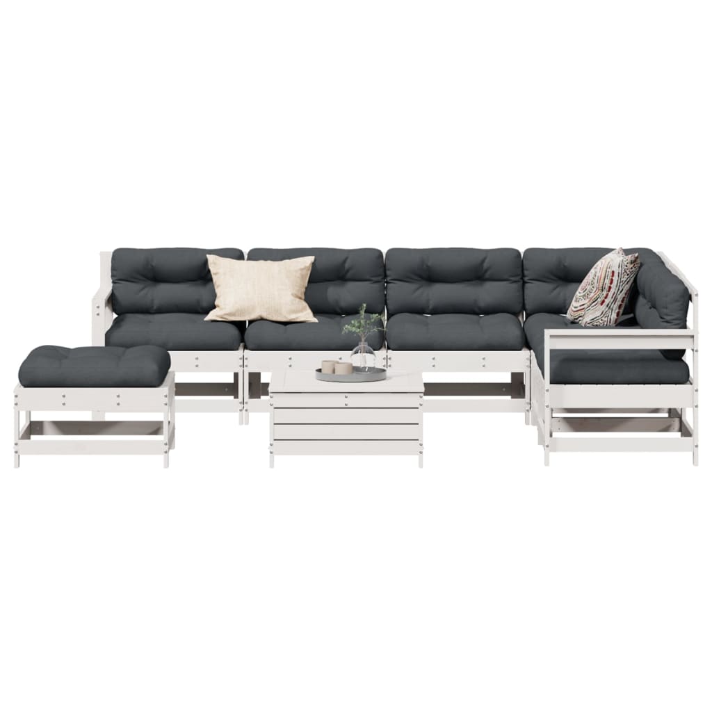 Set Salotto Giardino 8 pz Cuscini Antracite Legno Massello Pino